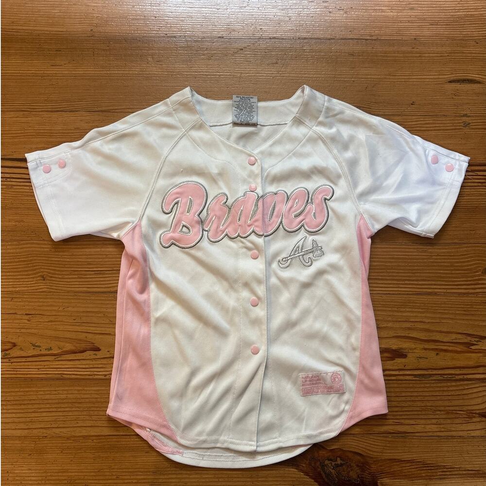 Genuine Merchandise Atlanta Braves white pink short sleeve youth jersey‎ SIZE M